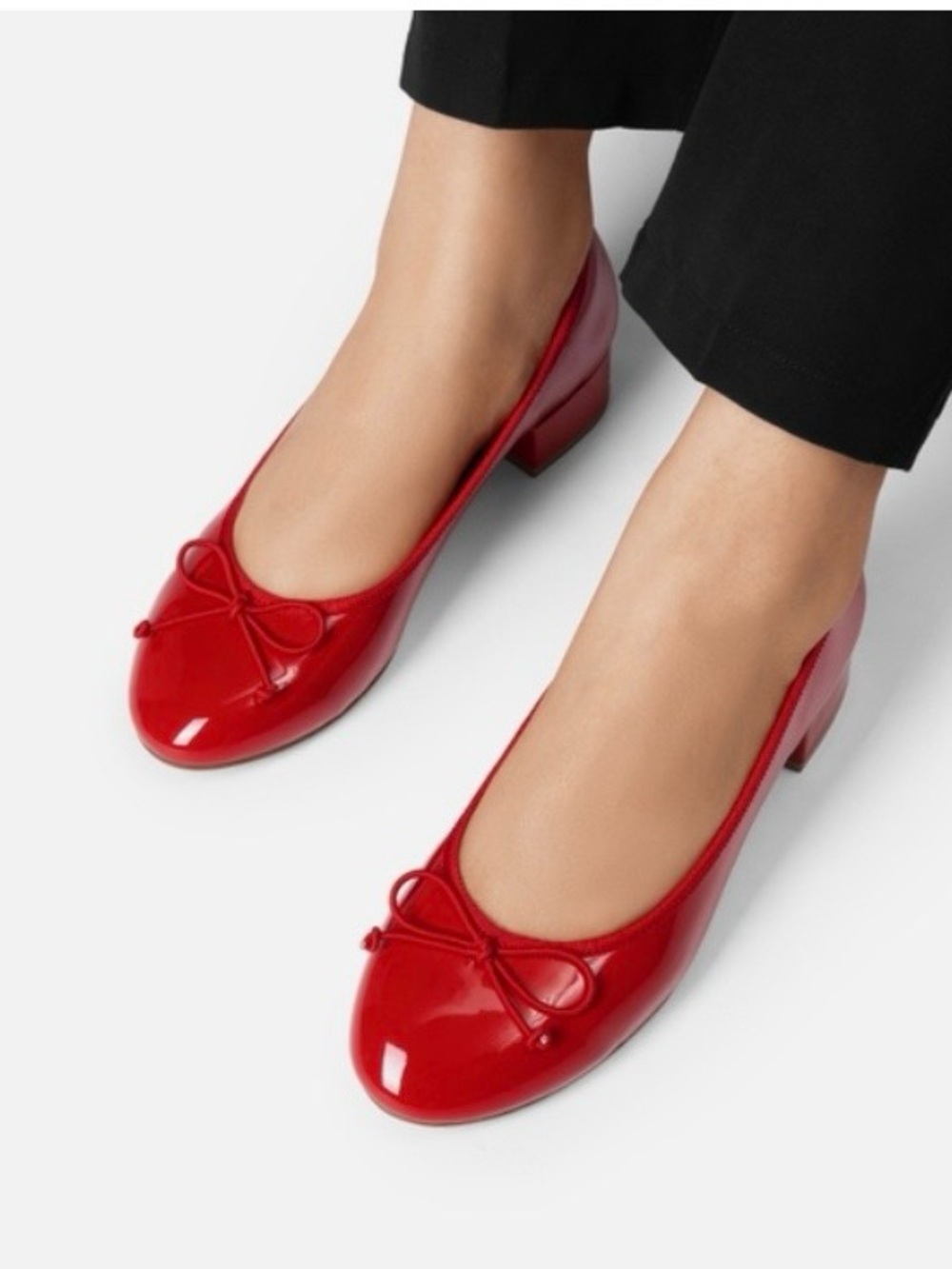 Dream Pairs Red Patent Ballet Flats with Bow and Low Heel